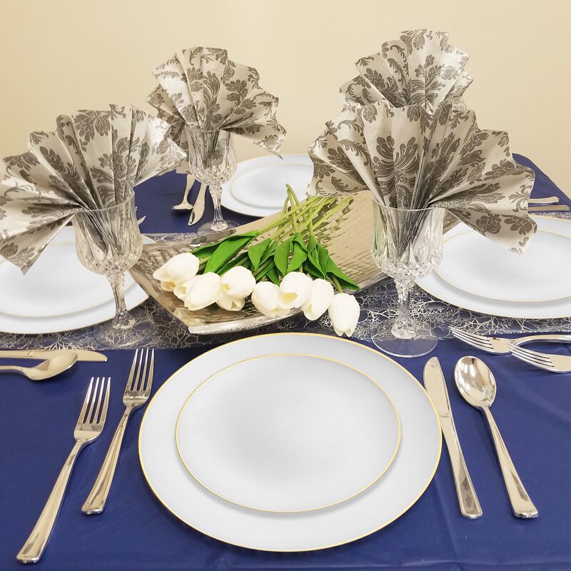 7.5" White with Gold Rim Organic Round Plastic Salad Plates (120 Plates) image number 1
