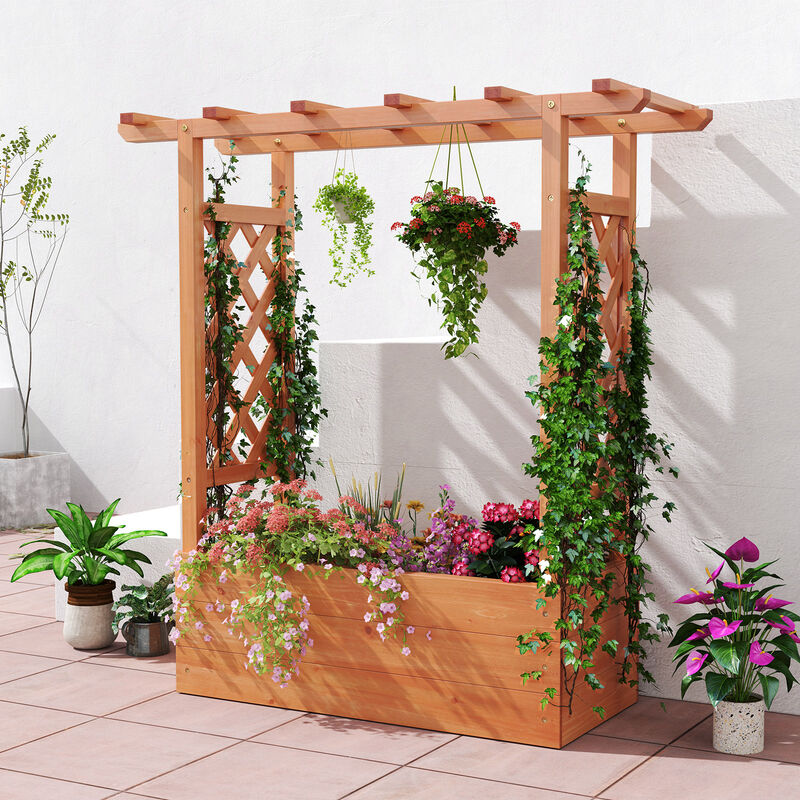 Raised Garden Bed Elevated Planter Box with Trellis and Hanging Roof