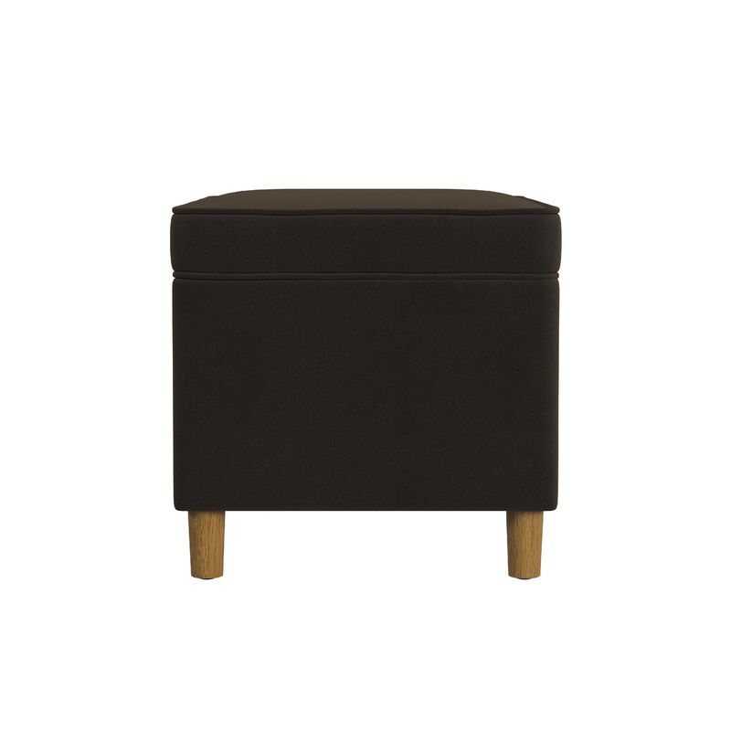 Fero Storage Ottoman, 24in Rectangular Hinged Lid, Dark Brown Velvet