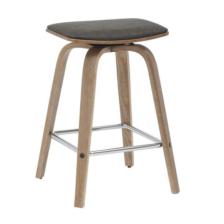 LeisureMod Square Counter Stool Upholstered in Leather with Poplar Wood Frame and Chrome Iron Footrest 360-Degree Swivel for Modern Home, Kitchen, Bars Pelya Collection