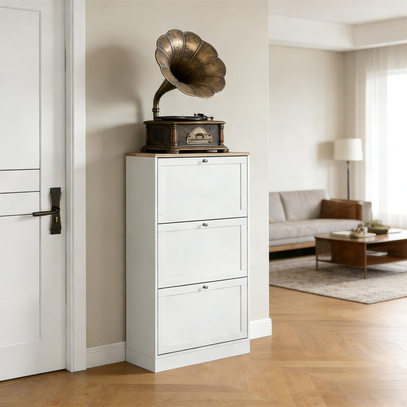 Shoe Cabinet with 3 Flip Drawers - Modern Narrow Shoe Storage for Entryway, 12-18 Pairs image number 1