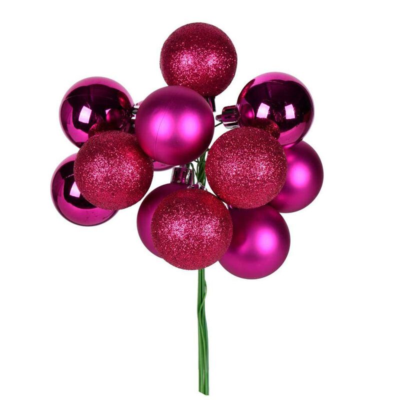 Vickerman 592045-12" Fuchsia Ball Christmas Tree Ornament Pick (4 pack) (N192570) image number 0