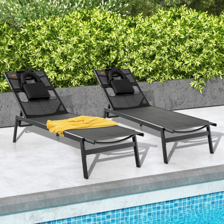 Hivvago Patio Sunbathing Lounge Chair 5-Position Adjustable Tanning Chair-Black