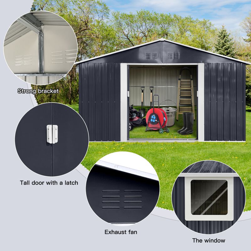 Metal Outdoor Garden Storage Shed with Window & Sliding Door image number 3