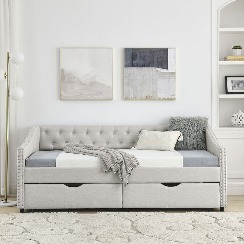 Nadcun Linen Upholstered 2 Storage Drawers Daybed image number 2