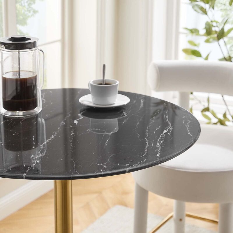 Modway Lippa Round 28" Artificial Marble Mid-Century Modern Bar Table in Gold Black image number 6