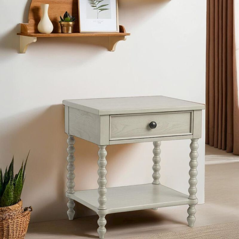 Starlight Canyon Home Beige Bedside Table With Solid Wood Frame And Mdf With Wood Veneer Finish