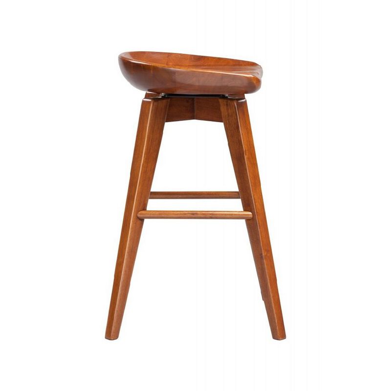 Contoured Seat Wooden Swivel Counter Stool with Angled Legs, Walnut Brown - Benzara