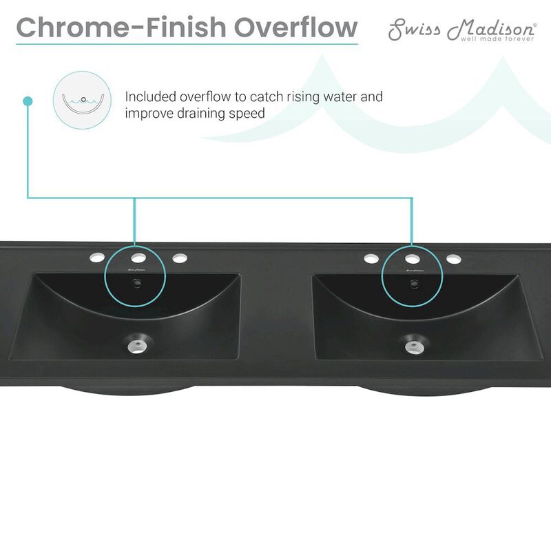 60 inch Vanity Top Bathroom Sink with 3 Holes image number 4