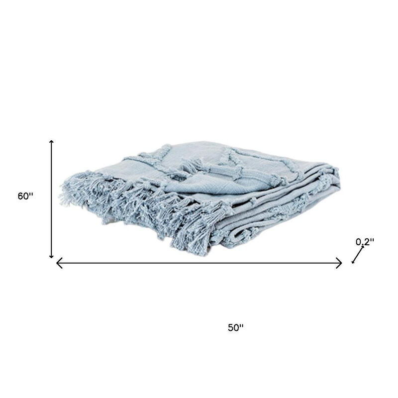 HomeRoots 50" X 60" Light Blue Cotton Woven Throw Blanket with Tassels And Fringe image number 4
