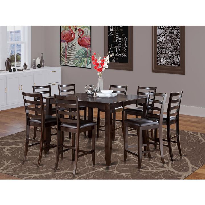 East West Furniture 9  Pc  Counter  height  Table  set-  Square  Table  and  8  Kitchen  counter  Chairs