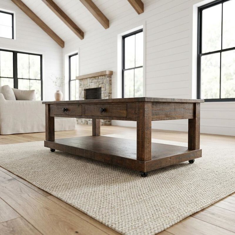 Starlight Canyon Home Dark Brown Coffee Table with Casters for Easy Mobility and Traditional Style image number 3