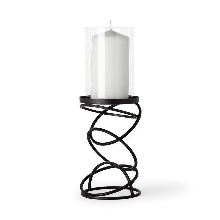 HomeRoots 14" Black Geometric Glass And Metal Tabletop Pillar Candle Holder