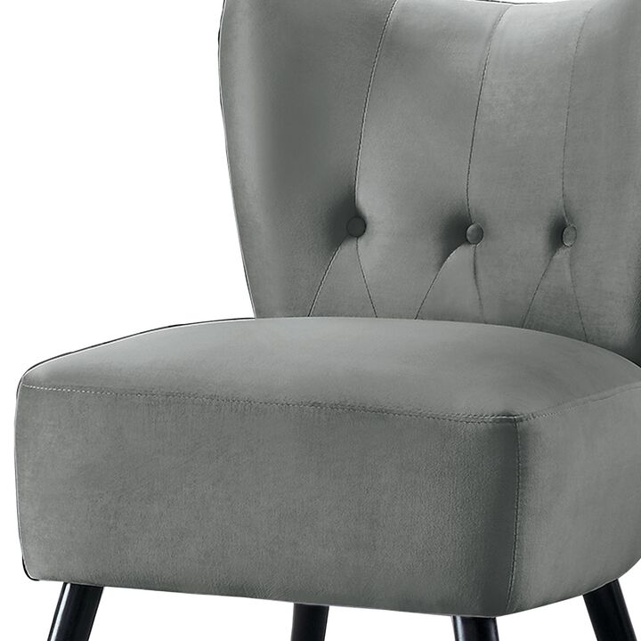 Upholstered Armless Accent Chair with Flared Back and Button Tufting, Gray-Benzara