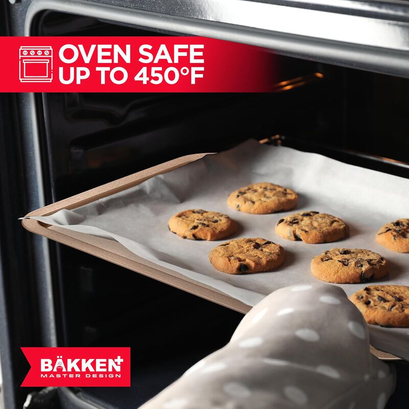BAKKEN Kitchen Baking Pans - Nonstick Brown Coating, 13.18&rsquo;&rsquo; &times; 8.66&rsquo;&rsquo; Commercial Grade Carbon Steel Cookie Sheet, Baking Kitchen Essentials