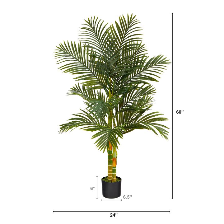 HomPlanti 5 Feet Double Stalk Golden Cane Artificial Palm Tree
