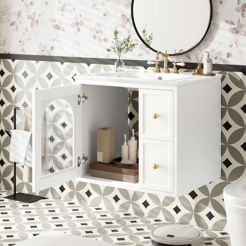 ELEMENT ACE Compact Wall Mounted Bathroom Vanity Set with Ceramic Sink and Storage Cabinet image number 5