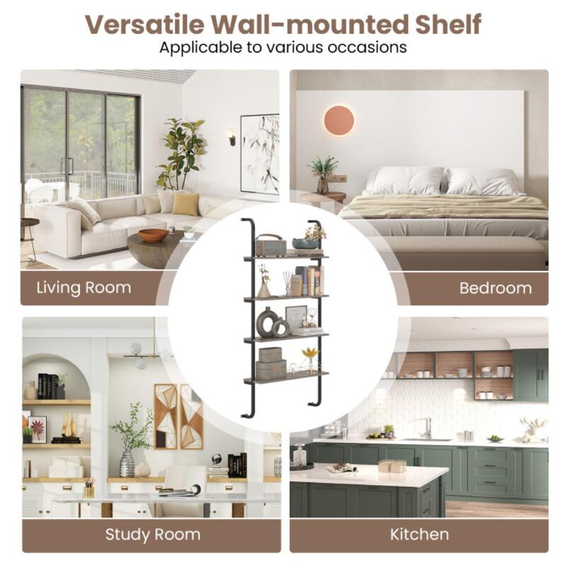 Hivvago 4-Tier Industrial Pipe Shelving with Metal Frame for Living Room Kitchen