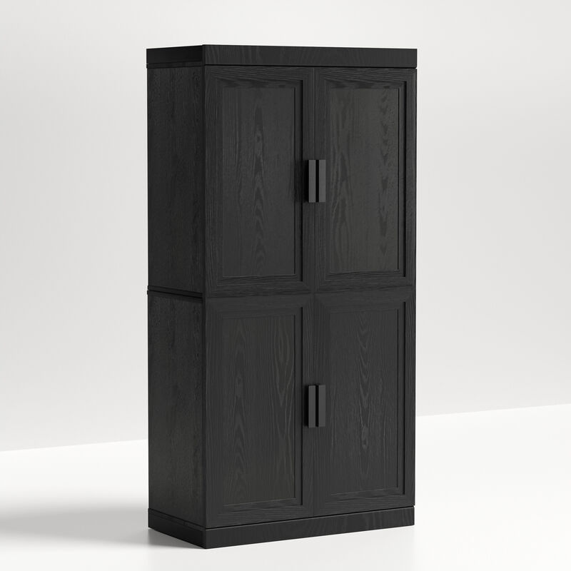62"x31"x16" Modern Black Wooden Storage Cabinet - 6 Tier Organizer with Four Doors image number 0