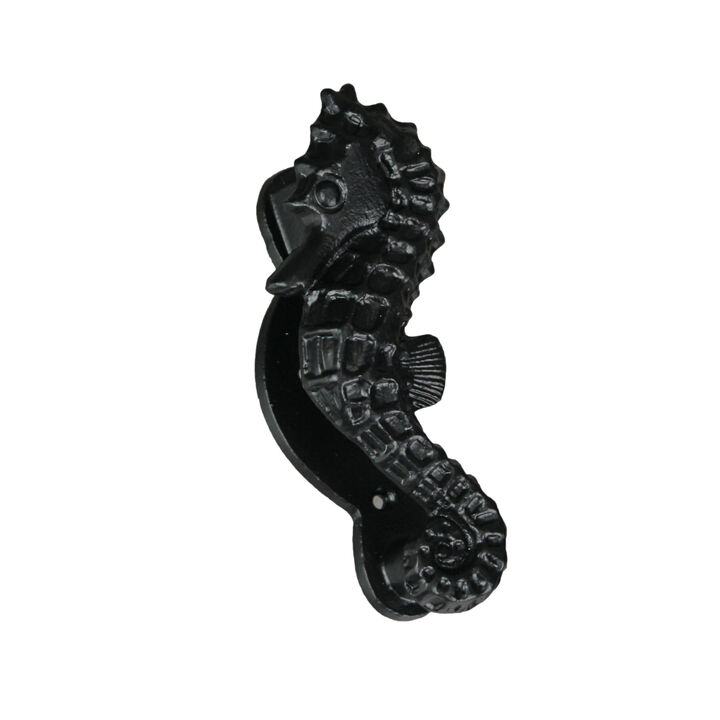 Rustic Black Enamel Cast Iron Coastal Seahorse Door Knocker Sea Horse