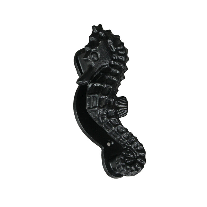 Rustic Black Enamel Cast Iron Coastal Seahorse Door Knocker Sea Horse image number 0