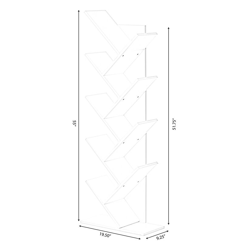 Wooden 9-Shelf Tree Magazine CD Storage Bookcase, Brown