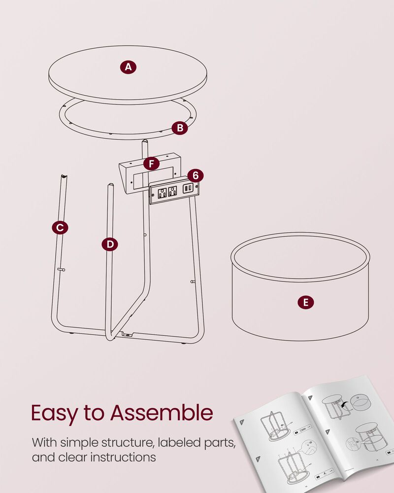 Nightstand with Charging Station – Compact Side Table with Power Strip for Phones, Tablets & Lamps