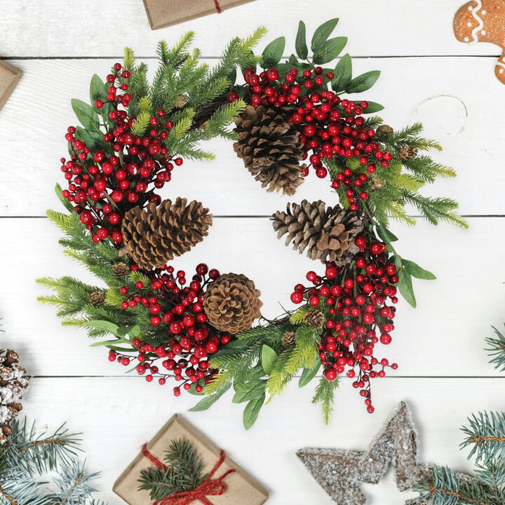 Pine Cone and Berry Artificial Christmas Wreath  22-Inch  Unlit
