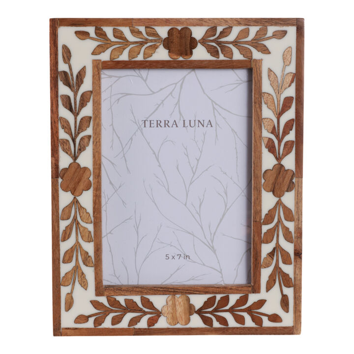 5x7 Wood Petals Photo Frame, White/natural