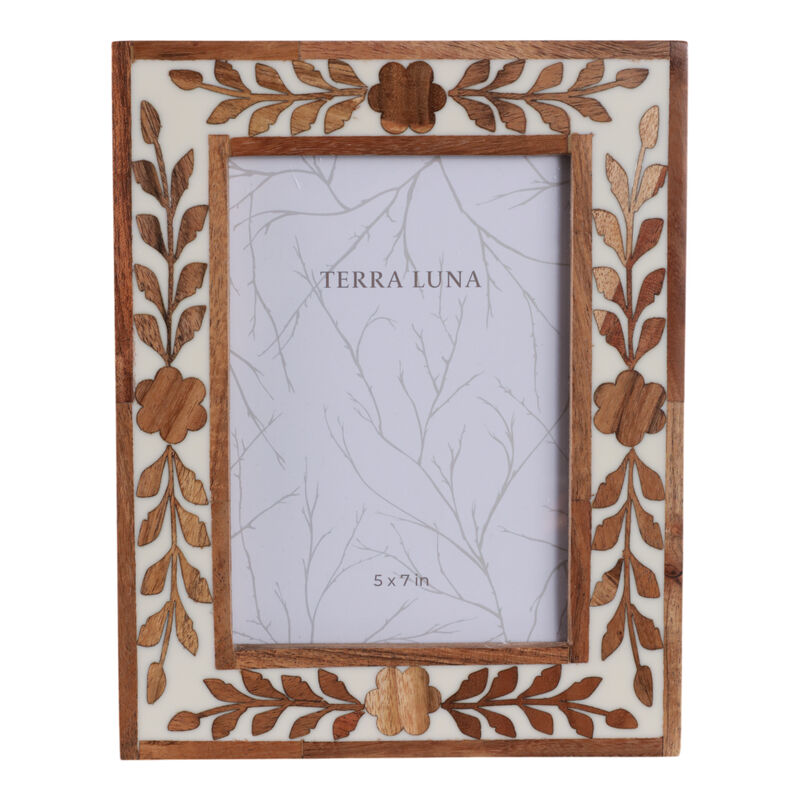 5x7 Wood Petals Photo Frame, White/natural image number 0