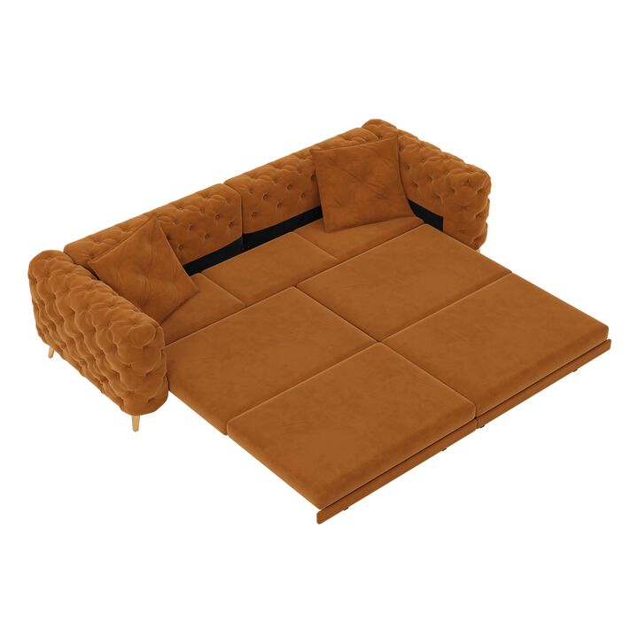 Whisen 97.7" 4-Seat Convertible Sleeper Sofa, Velvet 3-in-1 with Ottoman for Apartment Office