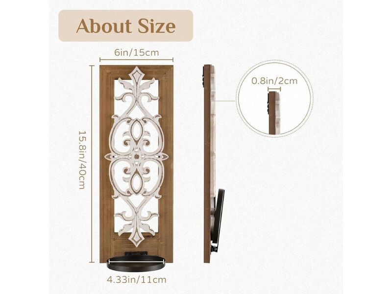 Set of 2 Farmhouse Wood Candle Sconces Rustic Wall Holders for Home Decor image number 2