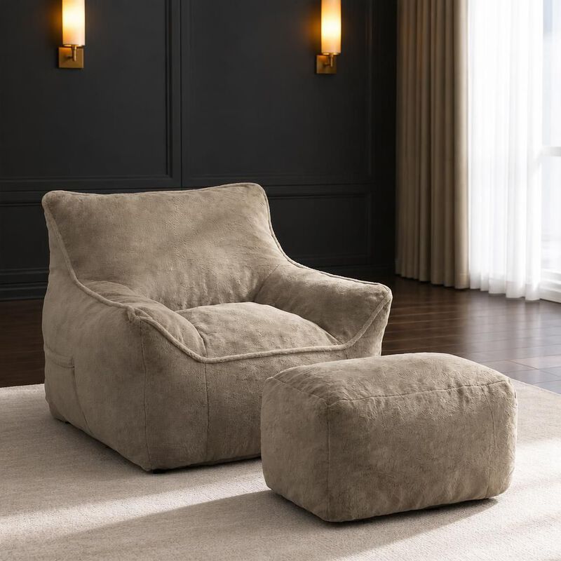 GOODSILO Soft Tufted Foam Filled Faux Fur Bean Bag Chair Comfy Lazy Sofa for Living Room Bedroom Ideal for Relaxing and Lounging image number 2