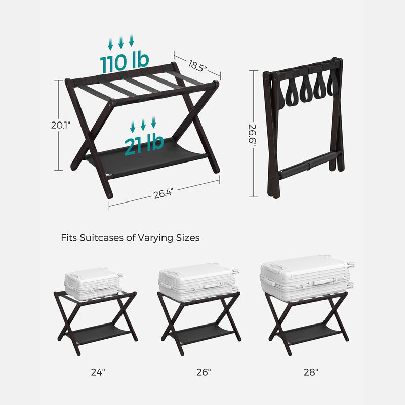 Foldable Suitcase Stand with Shelf &ndash; Guest Room Luggage Rack with Strong Nylon Straps