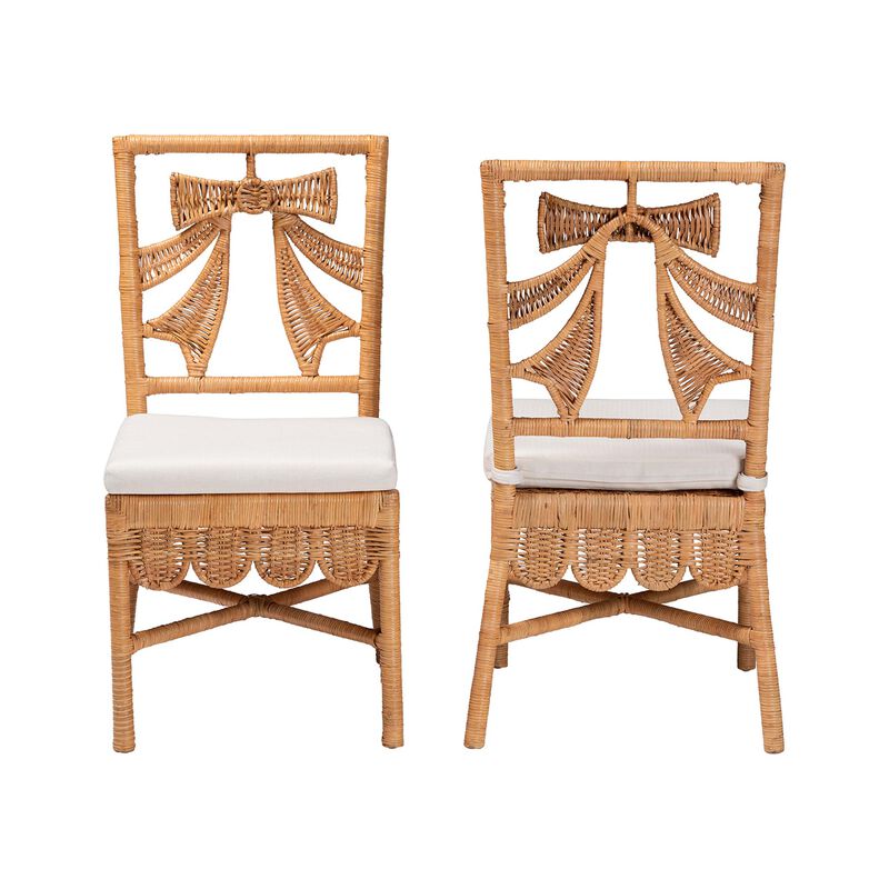 bali & pari Abia Natural Rattan 2-Piece Dining Chair Set - Handwoven Wicker Accent Side Chair with Bow and Ribbon Design, Artisanal Seating for Kitchen or Dining Room image number 1