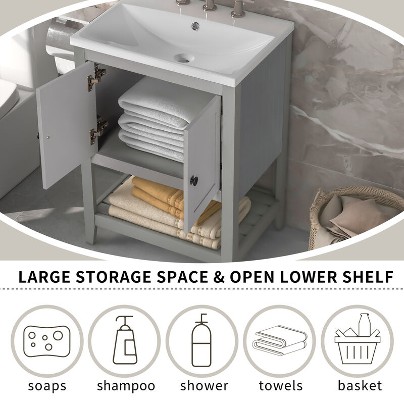 Whisen Modern Sleek Bathroom Vanity with Elegant Ceramic Sink, Solid Wood Frame - Black