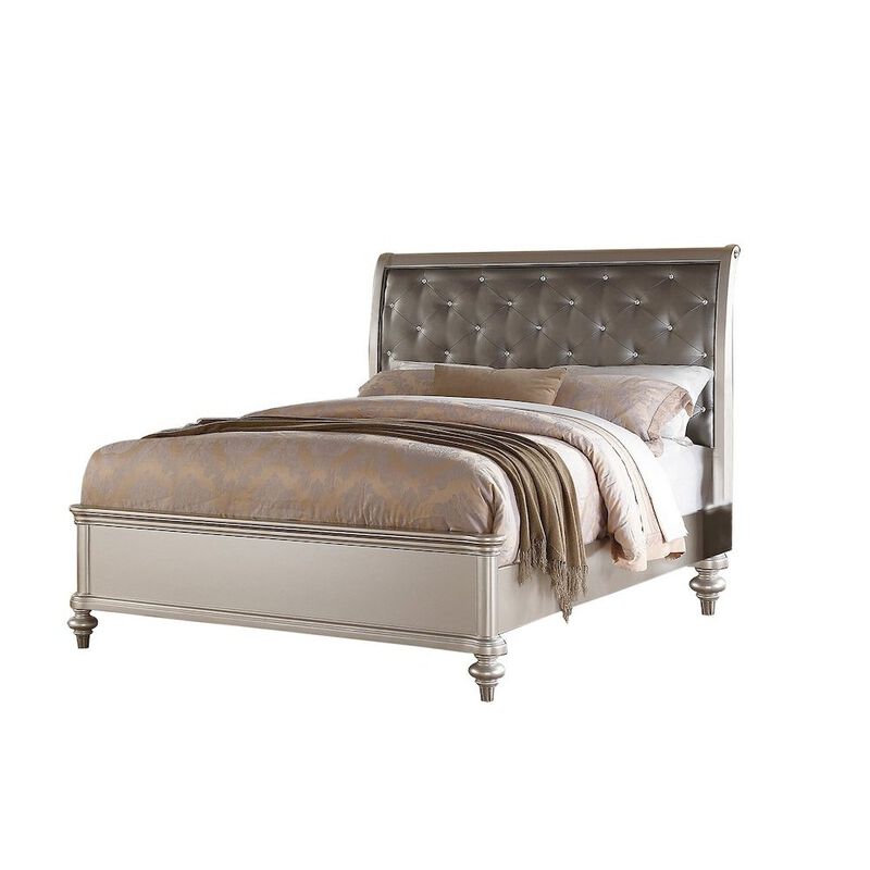 Simple Relax Antique Silver Bed With Button Tufted Padded HB image number 0
