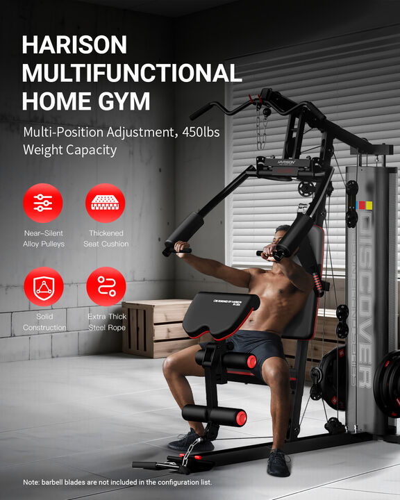 HARISON Multifunction Home Gym System, Full Body Workout Machine with Pulley, Bench & Leg Extension (HR-G11511)