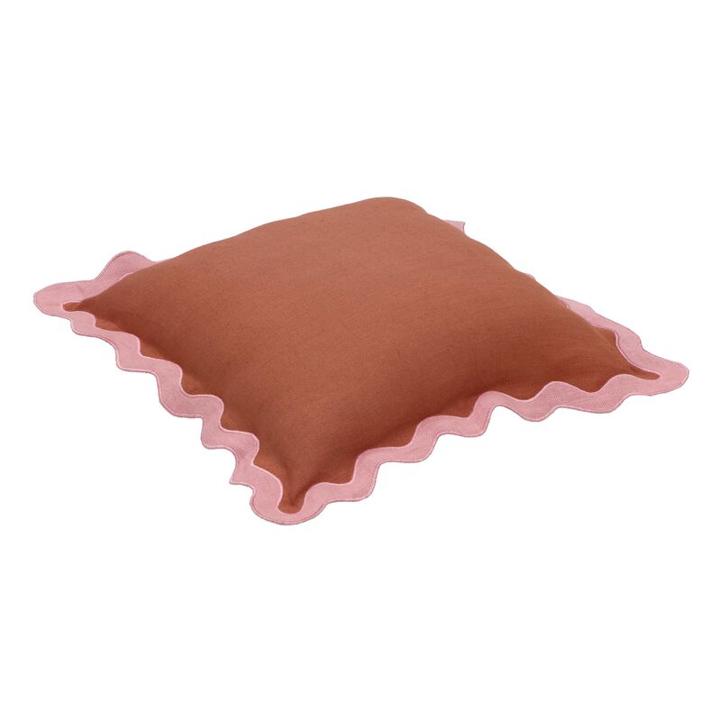 Scalloped Edge Magenta and Pink Cotton Velvet Throw Pillow