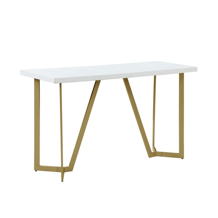 Best Quality Furniture White wood top console table w/ gold color iron legs
