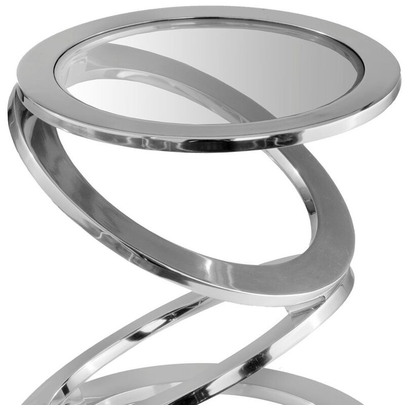 Hivvago 17 Inch  Silver And Clear Glass and Aluminum Round Abstract End Table