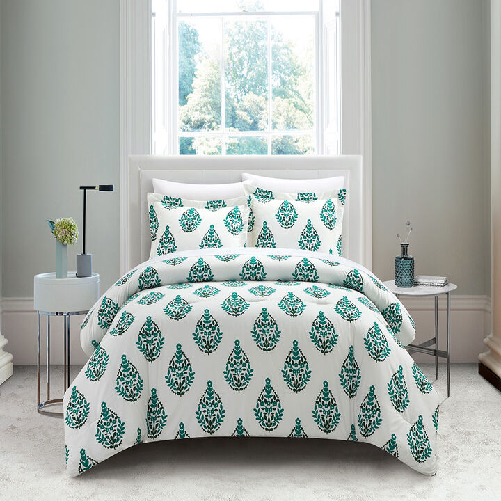 Chic Home Amelia 5 Piece Duvet Cover Set Floral Medallion Print Design Bed In A Bag Bedding with Zipper Closure Green