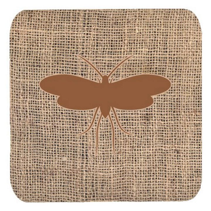 Caroline's Treasures BB1058-BL-BN-FC Moth Burlap and Brown Foam Coasters (Set of 4), 3.5 H x 3.5 W, Multicolor