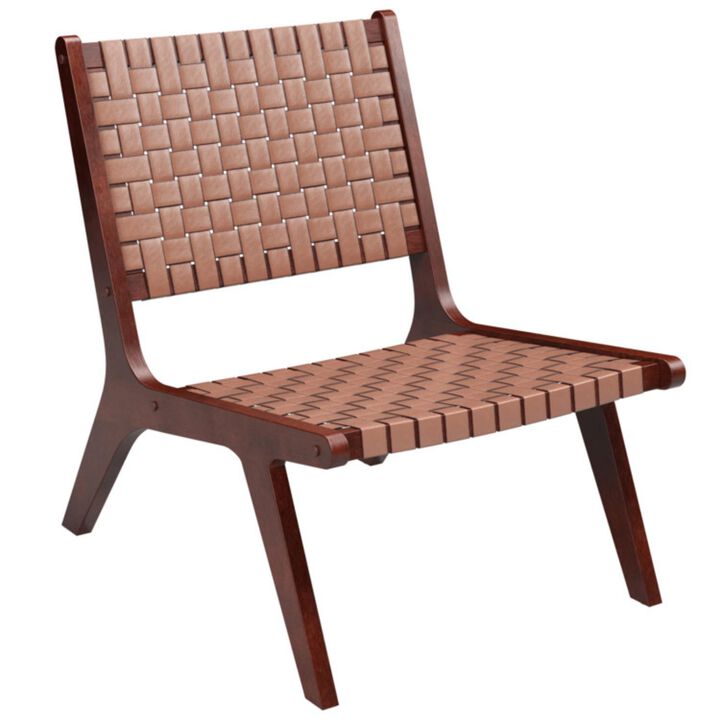 Hivvago Set of 1/2 Woven Leather Accent Chairs with Wood Frame