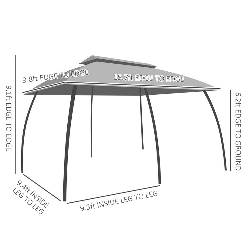 Dark Gray Garden Pavilion: 10x20ft Netted Gazebo Canopy
