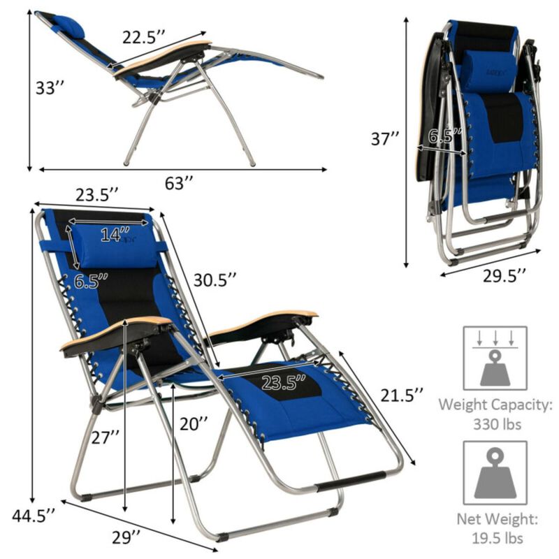 Hivvago Oversize Folding Adjustable Padded Zero Gravity Lounge Chair