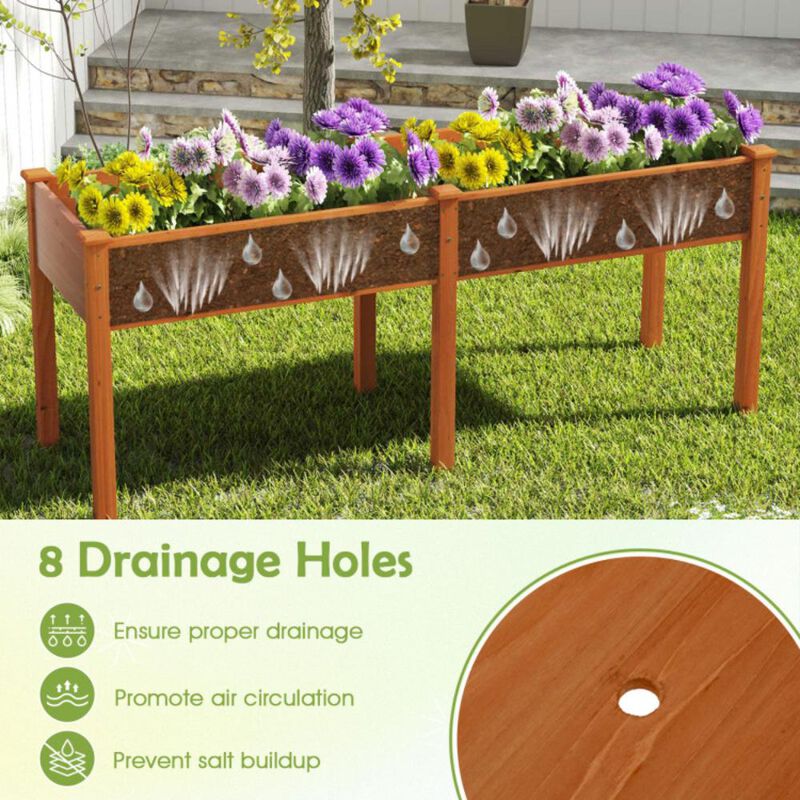 Hivvago Fir Wood Outdoor Raised Garden Bed with Divider Panel and Drainage Holes
