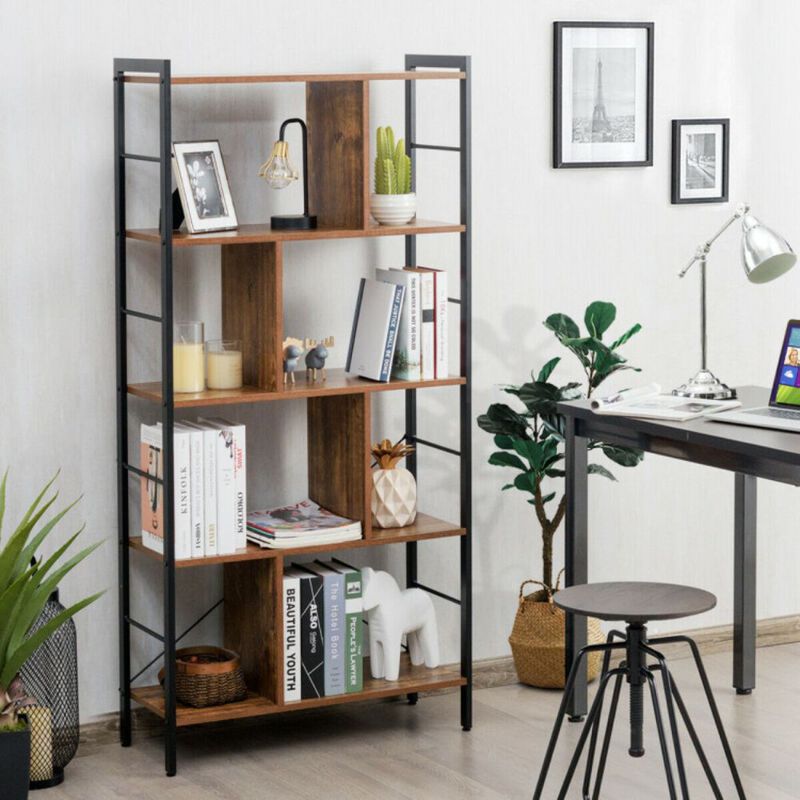 Hivago 4-Tier Industrial Freestanding Bookshelf with Metal Frame image number 2