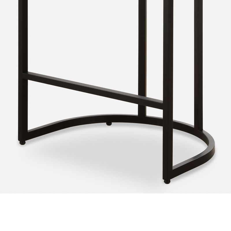 Gyn Counter Height Stool, White Performance Fabric, Black Cantilever Base - Benzara