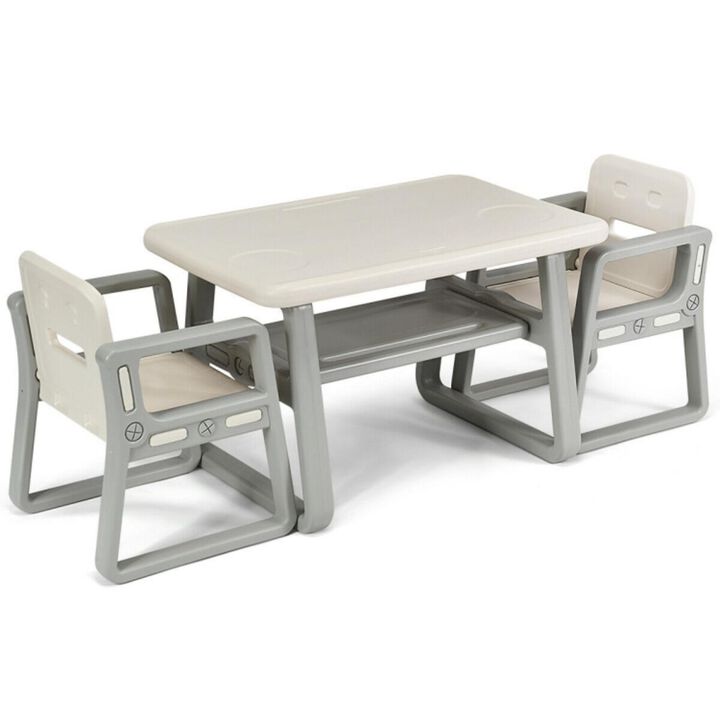 Hivvago Kids Table and 2 Chairs Set with Storage Shelf